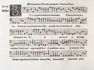 Pagina della partitura musicale di Beati quorum psalm XIII di Willaert (1538) da Unknown artist