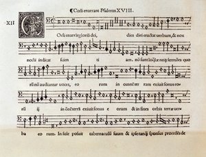 Pagina della partitura musicale di Coeli enarrant salmo XVIII di Willaert (1538) da Unknown artist