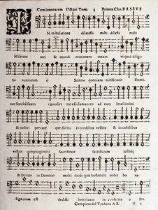 Pagina della partitura musicale dei Salmi (op 16) di Ludovico Viadana da Unknown artist