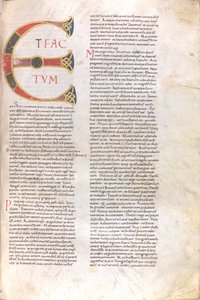 Pagina con lettere maiuscole "Et Factotum", XI secolo (miniatura, manoscritto membranaceo)
