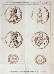 Pagina con ritratti da Il melone, discorso armonico (manoscritto)