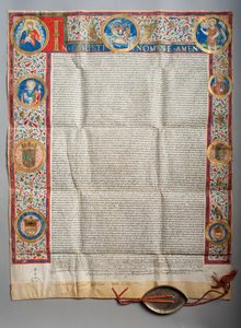 Bolla papale. Papa Paolo III, Eucaristica. Pergamena. Miniatura. 1535. da Unknown artist