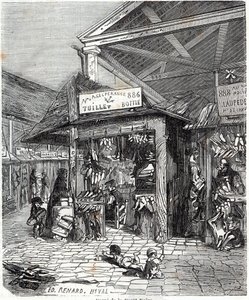 Parigi 3° arrondissement - Carre de la Foret-Noire: vendita di pelle e scarpe in Le Carreau du Temple nel XIX secolo - Incisione in "Tableau-de-Paris" di Edmond Texier da Unknown artist