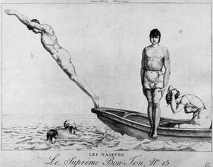 Cartone animato parigino: nuotatori, uomini che si tuffano da una barca - il supremo Bon-Ton, n°15, Musée Carnavalet da Unknown artist