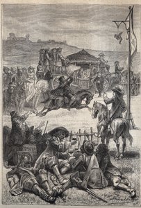 Tiro al pappagallo - illustrazione del XIX secolo per il romanzo storico "I Puritani di Scozia" (Old Mortality) di Walter Scott (1771-1832) da Unknown artist