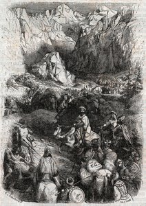 Passaggio dei Pirenei da parte dei Mori - incisione del 1851 da 