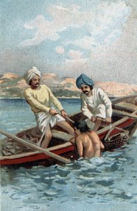 Pescatori di ostriche perle a Ceylon. Cromolitografia della fine del XIX secolo da Unknown artist