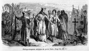 Filippo Augusto ordina di pavimentare Parigi nel XII secolo - incisione da Unknown artist
