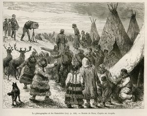 Fotografia e Samoiedi della regione di Caborova (Svezia), disegno di Riou, per illustrare la storia del Professor Nils Adolf Erik (Eric) Barone Nordenskjold (Nordenskiold) (1832-1901): Spedizione Polare Svedese