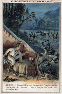 Pierre Savorgnan de Brazza (1852-1905), esploratore francese, sulle rive del Congo. Un attacco notturno al campo da Unknown artist