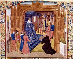 Pierre de Bressuire offre il suo libro a Giovanni II il Buono sull
