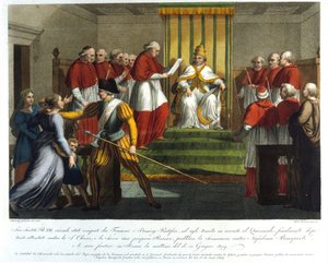 Papa Pio VII (1742 - 1823) scomunicò Napoleone Bonaparte il 10 giugno 1809. Incisione del XIX secolo da Unknown artist