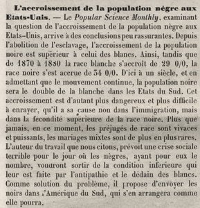 La crescita della popolazione nega negli Stati Uniti: commento razzista nel libro secondo un articolo di Popular Science Monthly. Preoccupato per l
