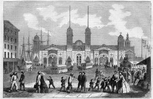 Porto di New York (New York), Stati Uniti. Incisione in "The Illustrous Universe" da Unknown artist