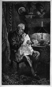 Ritratto di Victor Hugo, seduto con la nipote Jeanne - incisione da 