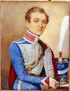 Ritratto di Nadezhda Durova (1783-1866) (Nadezhda Andreyevna Durova) conosciuta come Aleksandr Durov o Aleksandr Sokolov o Alexander Andreevich Alexandrov, in uniforme da ufficiale russo, donna travestita da uomo che ha fatto carriera nell