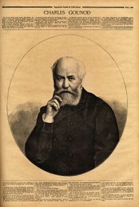 Ritratto di Charles Gounod (1818-1893), compositore francese, noto per le sue opere (Faust nel 1859, Romeo e Giulietta nel 1867), compose anche sinfonie e numerose melodie per le poesie di Alfred de Musset (1810-1857) e Victor Hugo (1802-1885). Incisione