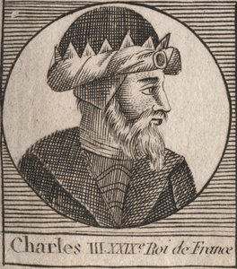 Ritratto di Carlo III detto il Semplice (879-929) Re dei Franchi - CARLO III (879-929) - Carlo il Semplice - Re di Francia, 893-923 - incisione da 
