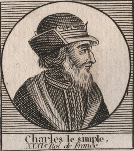 Ritratto di Carlo III detto il Semplice (879-929), re dei Franchi - incisione da 