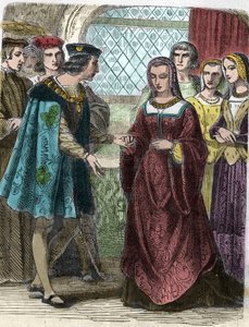 Ritratto di Carlo VIII e Anna di Bretagna. Incisione del XIX secolo - Re Carlo VIII (1470-98) e Regina Anna di Bretagna (1477-1514) incisione