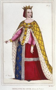 Ritratto di Charlotte de Savoia 1445 -1483 Regina di Francia dal 1461 al 1483 Sposa di Luigi XI (Il Prudente) nel 1451 incisione del 1830 da Unknown artist
