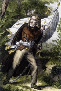 Ritratto del Capo Chouan Jacques Cathelineau (1759-1793) che porta lo stendardo con fiori di gigli da Unknown artist