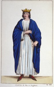 Ritratto di Clodoveo II (? - 657), Re di Neustria, Borgogna e Austrasia incisione del 1830 da Unknown artist