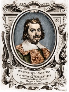 Ritratto di Evangelista Torricelli o Toricelli (1608 - 1647), fisico italiano. Incisione del XVII secolo.