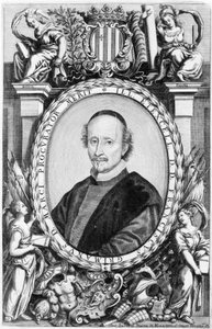 Ritratto di Francesco Grimani, ecclesiastico veneziano del XVI secolo. Fu vescovo e patriarca di Venezia. Incisione