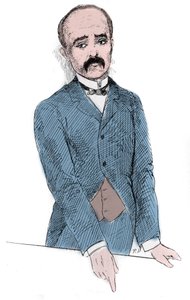 Ritratto di Georges Benjamin Clemenceau (1841-1929) politico francese durante le discussioni sulla questione del Tonchino e della Francia. Incisione in 