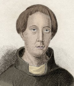 Ritratto di Giraud de Barri, o Giraud il Cambriano (ca. 1145-ca. 1223), ecclesiastico e storico gallese. Chiamato anche Gerallt Gymro, Gerald of Wales e Gerald Barry. Incisione del XIX secolo. da Unknown artist