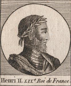 Ritratto di Enrico II (1519-1559) Re di Francia - incisione da "Instruction sur l