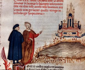 Ritratto del poeta italiano Dante Alighieri con Virgilio che guarda il trono di Enrico VII (canto 20 del Paradiso, nella Divina Commedia) da Unknown artist