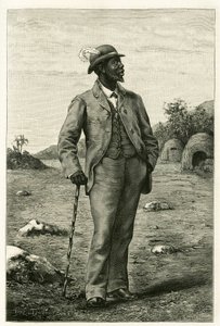 Ritratto del Re Sepopo dello Zambeze (attuale Sudafrica), vestito in stile europeo, incisione di P. Dufour, per illustrare la storia "Nel paese dei Marutses", nel 1875-1879, del Dr. Emile Holub (1847-1902). Pubblicato nel Tour du monde, 2° semestre 1 da Unknown artist