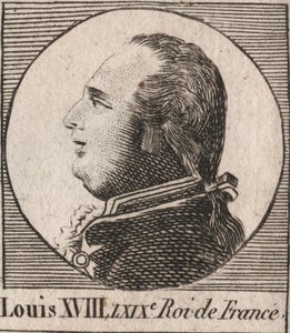 Ritratto di Luigi XVIII (1755-1824), soprannominato il Desiderato, Re di Francia e Navarra dal 1814 al 1815 e dal 1815 al 1824 - incisione da "Instruction sur l