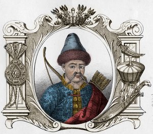 Ritratto del monarca mongolo Timur (Tamerlano) (1336-1405) - Tamerlano (1336-1405) (o Timur Lang, "Timur lo zoppo") Incisione del 1861 da Unknown artist