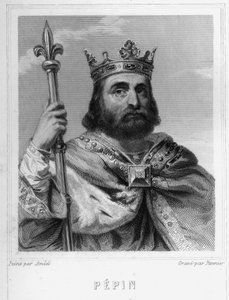 Ritratto di Pipino il Breve (v. 714 - 768), Re dei Franchi, primo dei Carolingi - in "Histoire des Français" di Lavallée, incisione, sd da Unknown artist