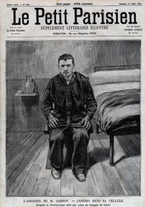 Ritratto di Sante Caserio (1873-1894) anarchico italiano, assassino di Sadi Carnot, in prigione. Incisione in 