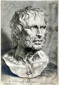 Ritratto di Seneca (Lucio Anneo Seneca, 4 a.C.-65 d.C.), filosofo della scuola stoica, drammaturgo e statista romano - Incisione del 1638 - Coll Maciet, Biblioteca delle Arti Decorative, Parigi da Unknown artist