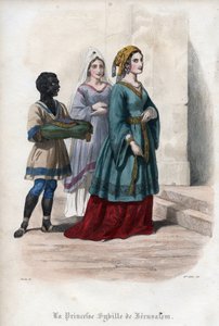Ritratto di Sibilla di Gerusalemme (circa 1160-1190), Principessa poi Regina di Gerusalemme. Incisione del 1842 in "Histoire des popes" di Maurice Lachatre. Collezione privata.