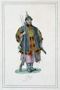 Ritratto di un soldato cinese in armatura - in “I diversi popoli della terra” di Abbé Jouhanneaud