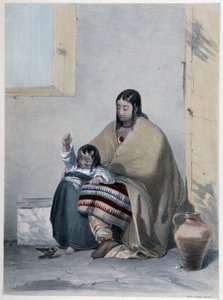 Ritratto di un Huron, indiano del Canada, con il suo bambino - in "Shyth