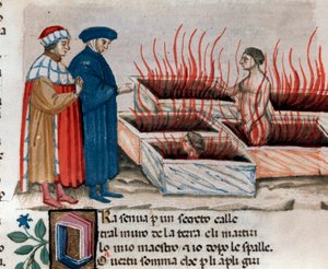 Ritratto del poeta italiano Dante Alighieri con Virgilio tra gli eretici come Farinata degli Uberti (canto 10 dell