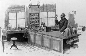 Ritratto del medico tedesco Robert Koch (1843-1910) nel suo laboratorio
