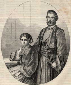Ritratto del Principe di Serbia Michele III (1823-1868) e della Principessa Julie (1831-1919). Incisione in "L