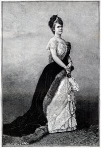 Ritratto della regina di Romania Elisabetta Pauline Ottilie Luise di Wied, conosciuta come Carmen Sylva (1843-1916), moglie del re Carlo I - incisione del 1893