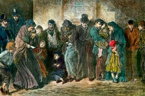 Povertà a Londra alla porta di un rifugio da Unknown artist
