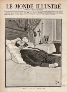 Presidente della repubblica Sadi Carnot (1837-1894) sul letto di morte, in un contesto di agitazione sindacale e anarchica, fu assassinato il 24 giugno all