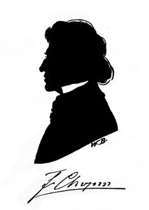 Profilo silhouette del compositore polacco Frederic Chopin con autografo. XIX secolo da Unknown artist