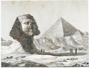 Piramidi di Giza: vista della Sfinge e della Grande Piramide, presa da sud-est - in "Description of Egypt", Edizioni Imperiali
